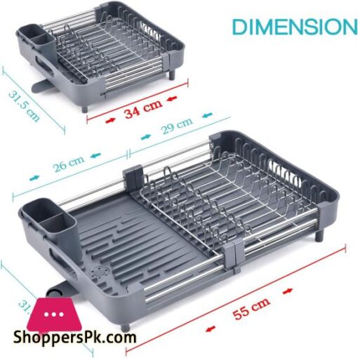 KINGRACK Expandable Dish RackFoldable Stainless Steel Dish Drainers With Removable Cutlery Holder Non Scratch Plate Rack Adjustable Dish Drying Rack With Swivel Drainage Spout Grey WK810172 6