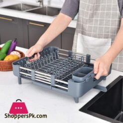 Kingrack Expandable Dish Rackfoldable Stainless Steel Dish Drainers With Removable Cutlery Holder Non Scratch Plate Rack Adjustable Dish Drying Rack With Swivel Drainage Spout Grey Wk810172 6