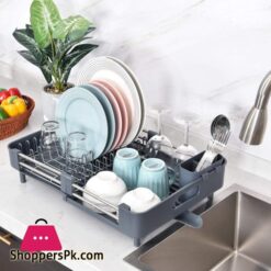 Kingrack Expandable Dish Rackfoldable Stainless Steel Dish Drainers With Removable Cutlery Holder Non Scratch Plate Rack Adjustable Dish Drying Rack With Swivel Drainage Spout Grey Wk810172 6