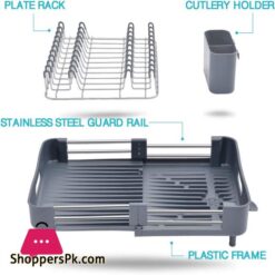 Kingrack Expandable Dish Rackfoldable Stainless Steel Dish Drainers With Removable Cutlery Holder Non Scratch Plate Rack Adjustable Dish Drying Rack With Swivel Drainage Spout Grey Wk810172 6