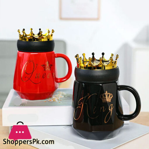 King And Queen Couple Mug with Crown Lid Gifts for Parents Couple Grandparents Anniversary Tea Cups