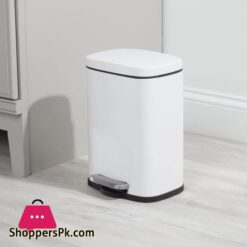 mDesign Pedal Bin 5 L Stainless Steel Metal Waste Bin with Pedal Lid and Plastic Insert Small Household Rubbish Bin for Bathroom and Kitchen or as Office Bin etc White
