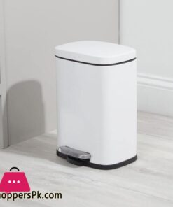 mDesign Pedal Bin 5 L Stainless Steel Metal Waste Bin with Pedal Lid and Plastic Insert Small Household Rubbish Bin for Bathroom and Kitchen or as Office Bin etc White