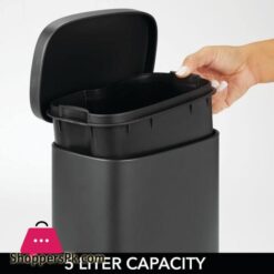 Mdesign Pedal Bin 5 L Stainless Steel Metal Waste Bin With Pedal Lid And Plastic Insert Small Household Rubbish Bin For Bathroom And Kitchen Or As Office Bin Etc Black