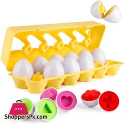 Coogam Matching Eggs 12 pcs Set Color Shape Recoginition Sorter Puzzle for Easter Travel Bingo Game Early Learning Educational Fine Motor Skill Montessori Gift for Year Old Kids