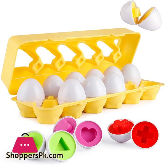 Matching Eggs 12 pcs Set Color & Shape Recognition Sorter Puzzle for Easter Travel Bingo Game Early Learning Educational Fine Motor Skill Montessori Gift for Year Old Kids