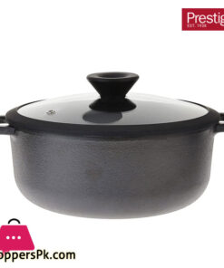 Prestige Meyer Pre-Seasoned Cast Iron Dutch Oven Biryani Pot Cast Iron Casserole with Heavy Bottom Cooking Pot with Lid Biryani Pot Induction Bottom Stew Pot Cast Iron Cookware 24cm 4Liter Black