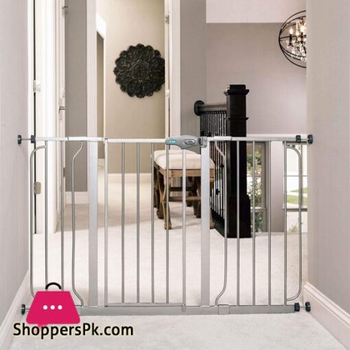 Regalo Easy Step 49 Inch Extra Wide Baby Gate Includes 4 Inch and 12 Inch Extension Kit 4 Pack of Pressure Mount Kit and 4 Pack of Wall Mount Kit Platinum Total Pack of 1