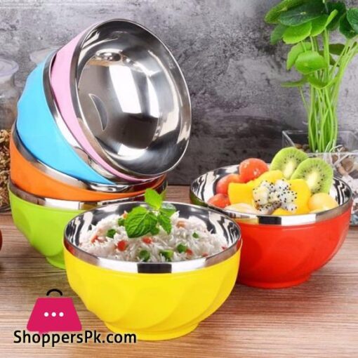 Stainless Steel Bowl Double Wall Thickened Bowls Tableware Kitchen Dinnerware Rice Fruit Soup Bowl Pack of 4 Pc - 14CM