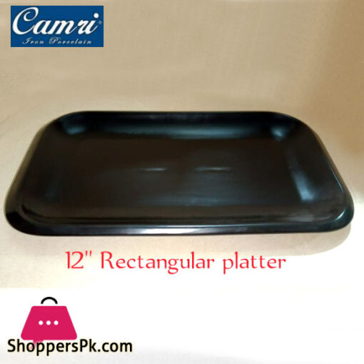 Camri Rectangular Serving Platter  Retro Matte Black 12 Inch