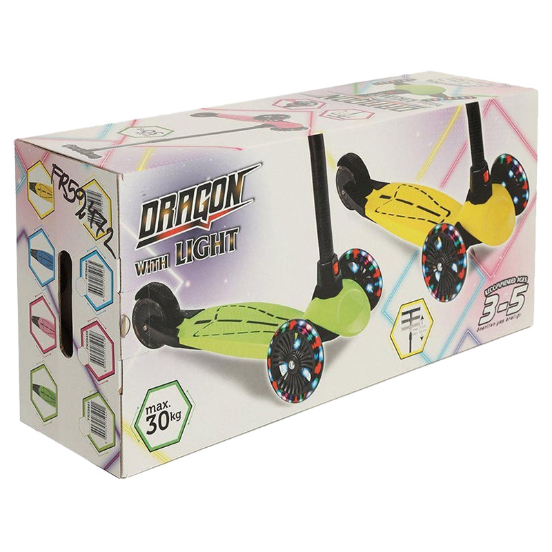 Cool Wheels Dragon 3 Wheel Kick Scooter With Light - Yellow - Fr59472