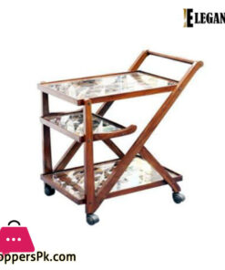 Elegant Wooden Try Glass Tea Trolley Dark Brown – ET88003