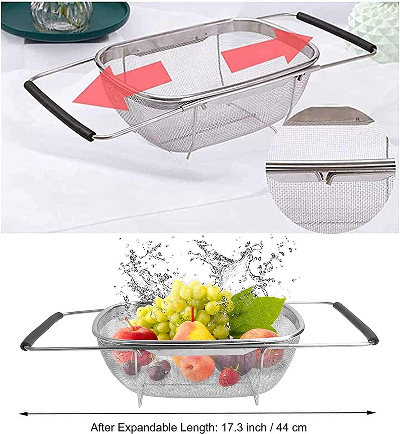 Over The Sink Fruit Vegetable Strainer Colander Retractable