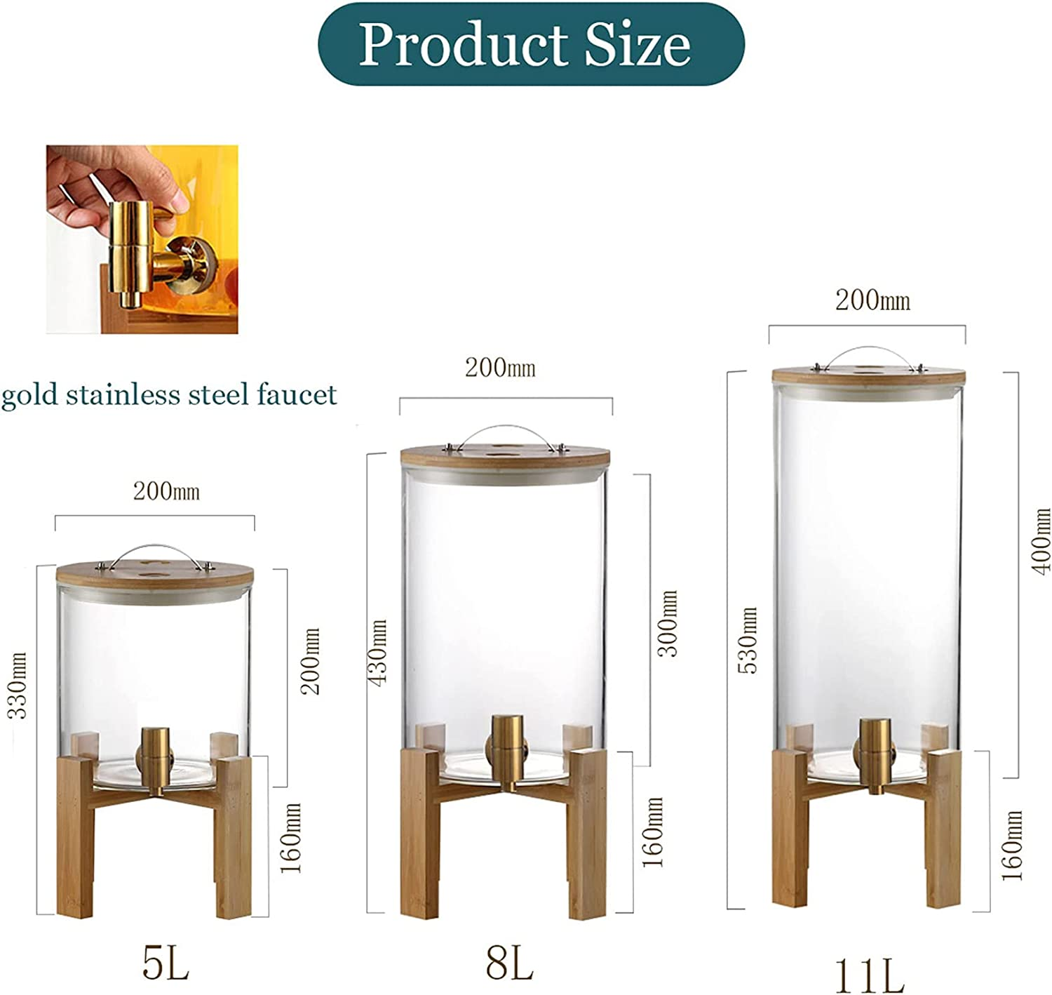 Glass Drink Dispenser With Spout Stainless Steel Beverage Dispenser With Stand For Parties Lemonade Stand For Tea Coffee Cold Milk Water Juice In Parties Offices Weddings - 8-Liter