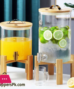 Glass Drink Dispenser with Spout Stainless Steel Beverage Dispenser with Stand for Parties Lemonade Stand for Tea Coffee Cold Milk Water Juice in Parties Offices Weddings - 8-Liter