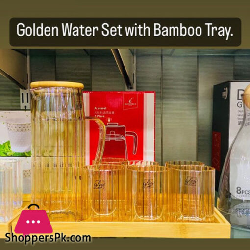 Glow Glassware Water Set with Bamboo Tray