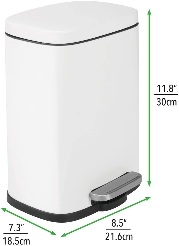 Home Mart Pedal Bin Stainless Steel Metal Waste Bin With Pedal Lid And Plastic Insert – Household Rubbish Bin For Bathroom And Kitchen Or As Office Bin – White – 5 Liter