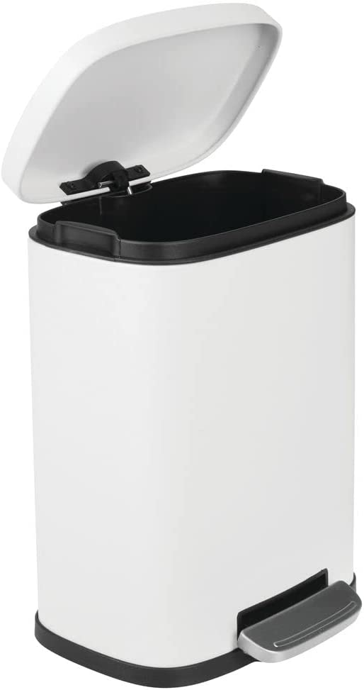 Home Mart Pedal Bin Stainless Steel Metal Waste Bin With Pedal Lid And Plastic Insert – Household Rubbish Bin For Bathroom And Kitchen Or As Office Bin – White – 5 Liter