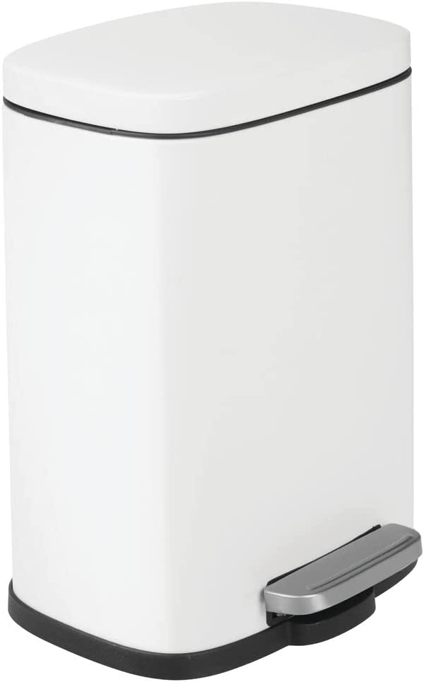 Home Mart Pedal Bin Stainless Steel Metal Waste Bin With Pedal Lid And Plastic Insert – Household Rubbish Bin For Bathroom And Kitchen Or As Office Bin – White – 5 Liter