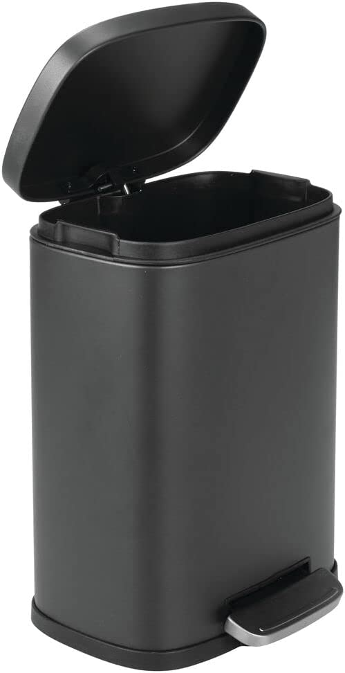 Home Mart Pedal Bin Stainless Steel Metal Waste Bin With Pedal, Lid And Plastic Insert Small Household Rubbish Bin For Bathroom And Kitchen Or As Office Bin – Black – 5 Liter