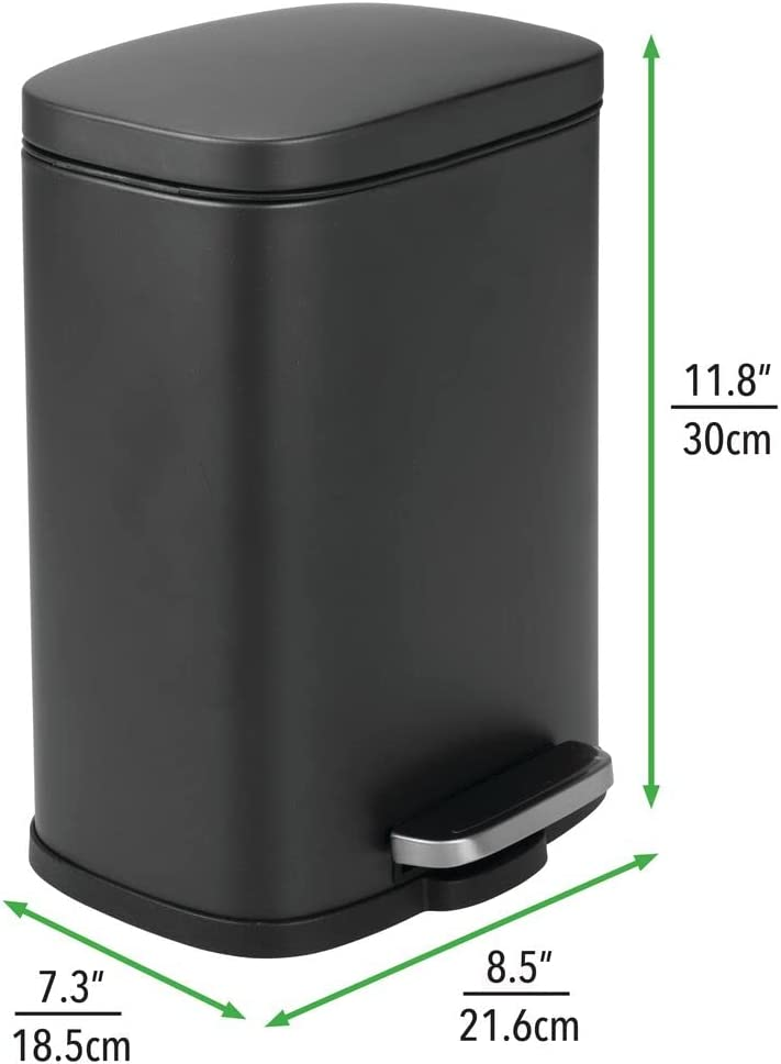 Home Mart Pedal Bin Stainless Steel Metal Waste Bin With Pedal, Lid And Plastic Insert Small Household Rubbish Bin For Bathroom And Kitchen Or As Office Bin – Black – 5 Liter