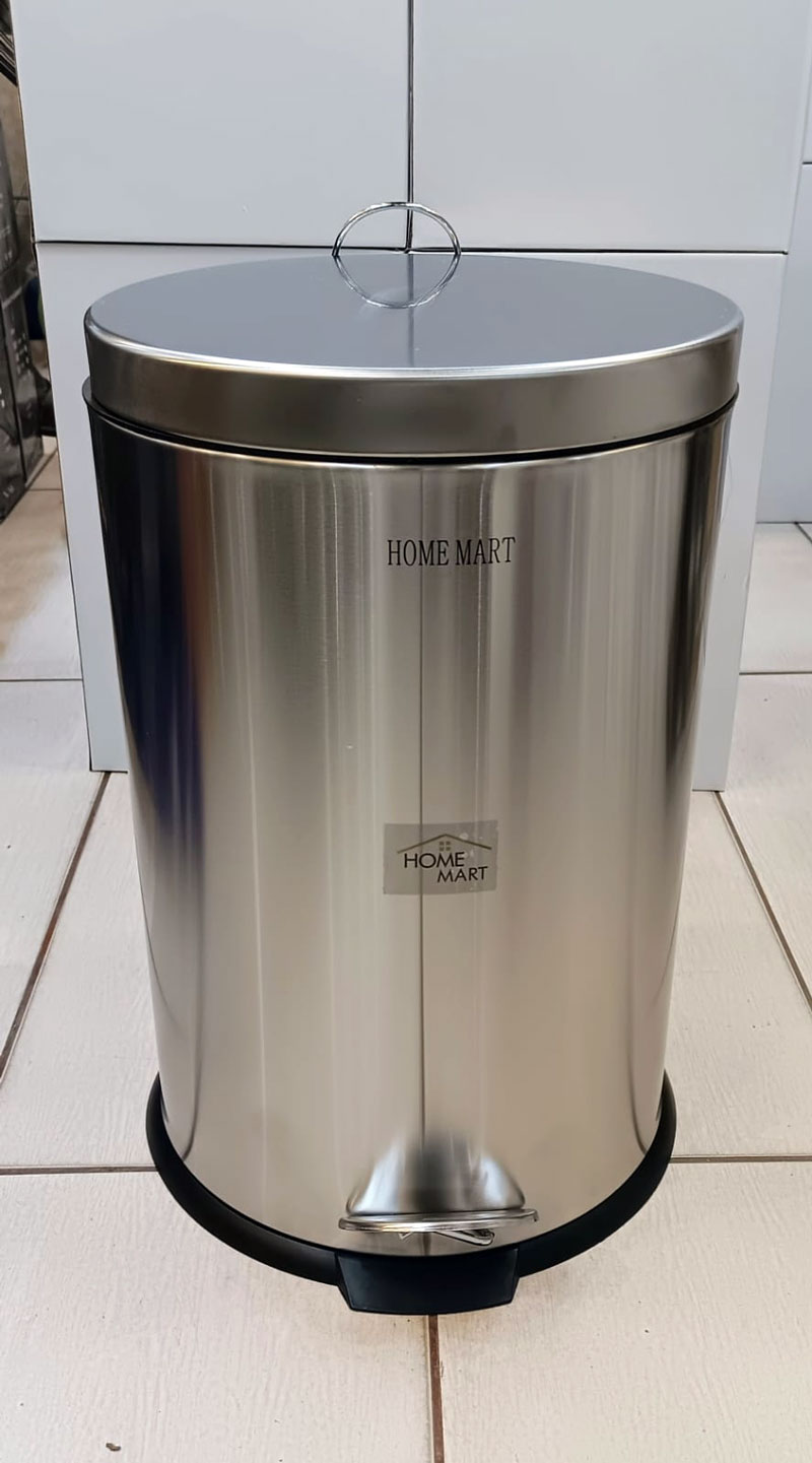 Home Mart Stainless Steel Pedal Bin Round Bathroom Kitchen Toilet Rubbish Bin 3 Colors 20 Liter