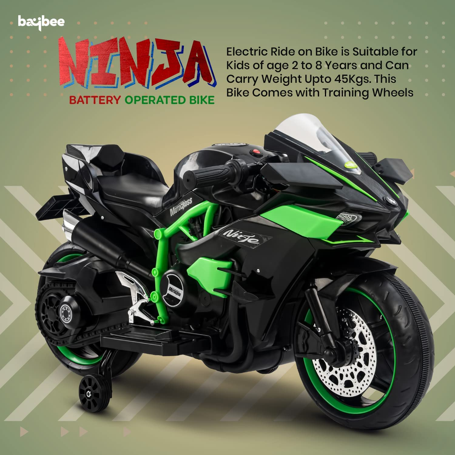 Kawaski Ninja H2R Battery Operated Bike For Kids Rechargeable Bike Electric Ride On Bike Battery Operated Kids Bike For Boys Girls 2 To 10 Years
