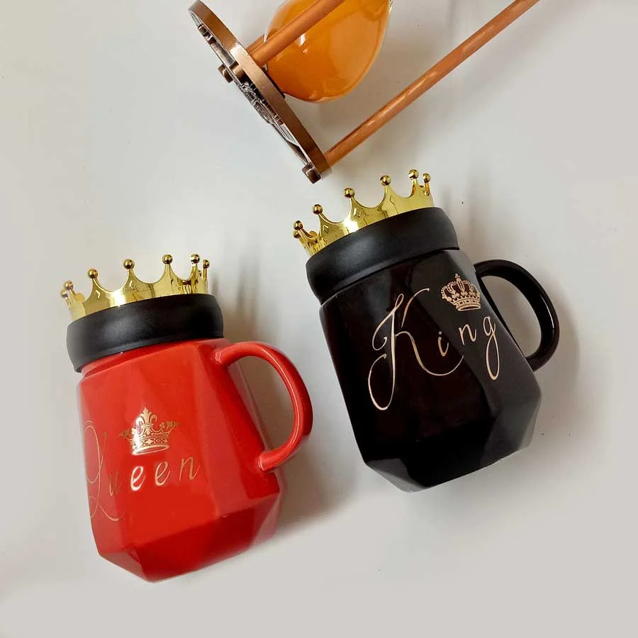 King And Queen Couple Mug With Crown Lid Gifts For Parents Couple Grandparents Anniversary Tea Cups