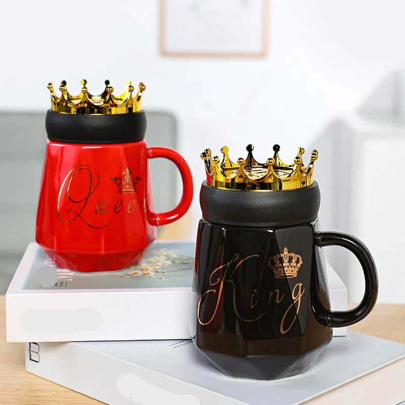 King And Queen Couple Mug With Crown Lid Gifts For Parents Couple Grandparents Anniversary Tea Cups