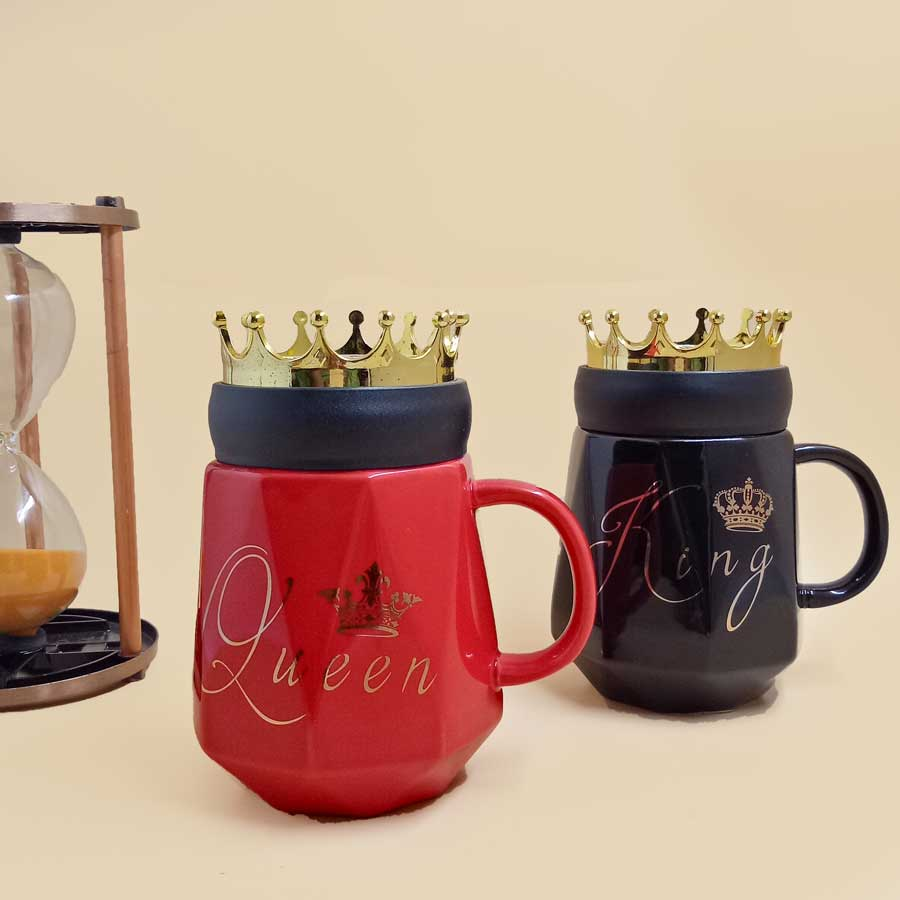 King And Queen Couple Mug With Crown Lid Gifts For Parents Couple Grandparents Anniversary Tea Cups