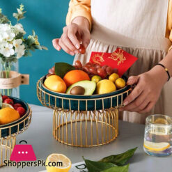 Brilliant Luxury Iron Ceramic Fruit Tray With Stand Living Room Food Serving Home Decoration Candy Snack Plate Stand - 8 Inch