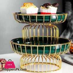 Brilliant Luxury Iron Ceramic Fruit tray with Stand Living room Food Serving Home Decoration Candy Snack Plate Stand - 10 Inch