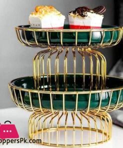 Brilliant Luxury Iron Ceramic Fruit tray with Stand Living room Food Serving Home Decoration Candy Snack Plate Stand - 8 Inch