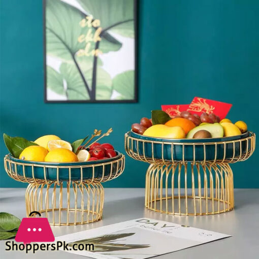 Brilliant Luxury Iron Ceramic Fruit tray with Stand Living room Food Serving Home Decoration Candy Snack Plate Stand - 10 Inch
