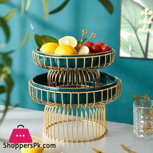 Brilliant Luxury Iron Ceramic Fruit tray with Stand Living room Food Serving Home Decoration Candy Snack Plate Stand - 8 Inch