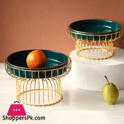 Brilliant Luxury Iron Ceramic Fruit Tray With Stand Living Room Food Serving Home Decoration Candy Snack Plate Stand - 8 Inch