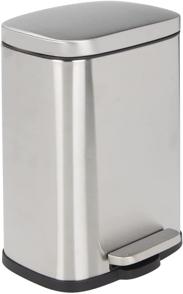 Mdesign Pedal Bin Stainless Steel Metal Waste Bin With Pedal, Lid And Plastic Insert – Small Household Rubbish Bin For Bathroom And Kitchen Or As Office Bin Etc. – Silver – 5 Liter