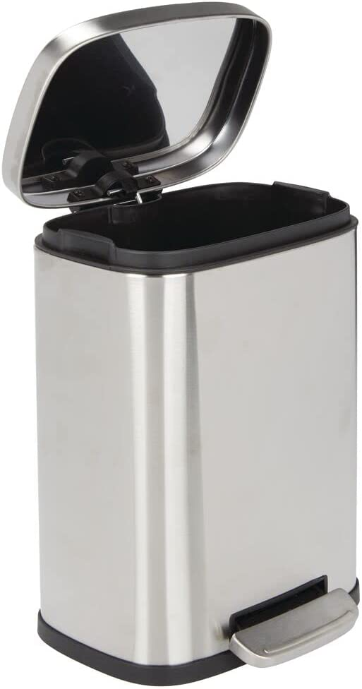 Mdesign Pedal Bin Stainless Steel Metal Waste Bin With Pedal, Lid And Plastic Insert – Small Household Rubbish Bin For Bathroom And Kitchen Or As Office Bin Etc. – Silver – 5 Liter