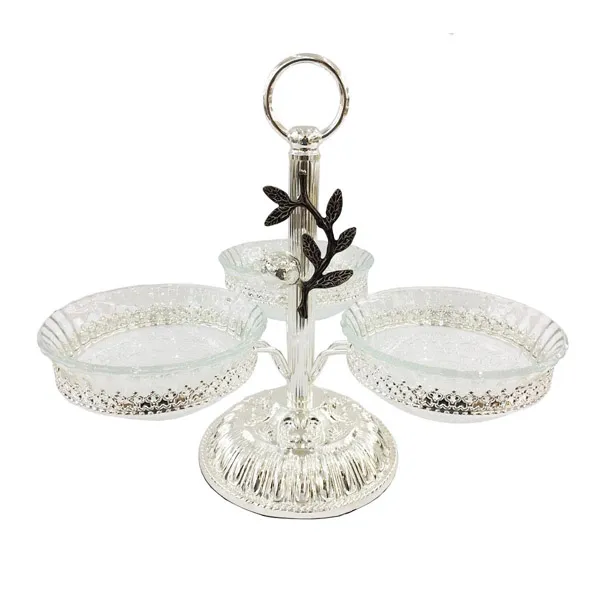 Orchid Silver Plated With 3 Layer Fruit Plate Glass Serving Pedestal Bowl – Wb940
