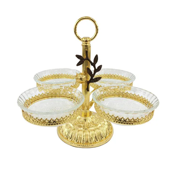 Orchid Silver Plated With 4 Layer Fruit Plate Glass Serving Pedestal Bowl – Wb941