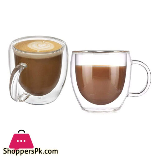 Premium Espresso Cups - Double Wall Insulated Mugs Handle - Heat Resistant Glass 250ML