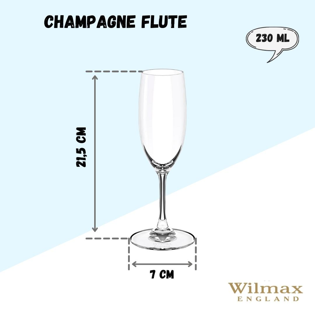 Wilmax Champagne Flute Glass 230Ml - Set Of 6 - Wl‑888027-6A