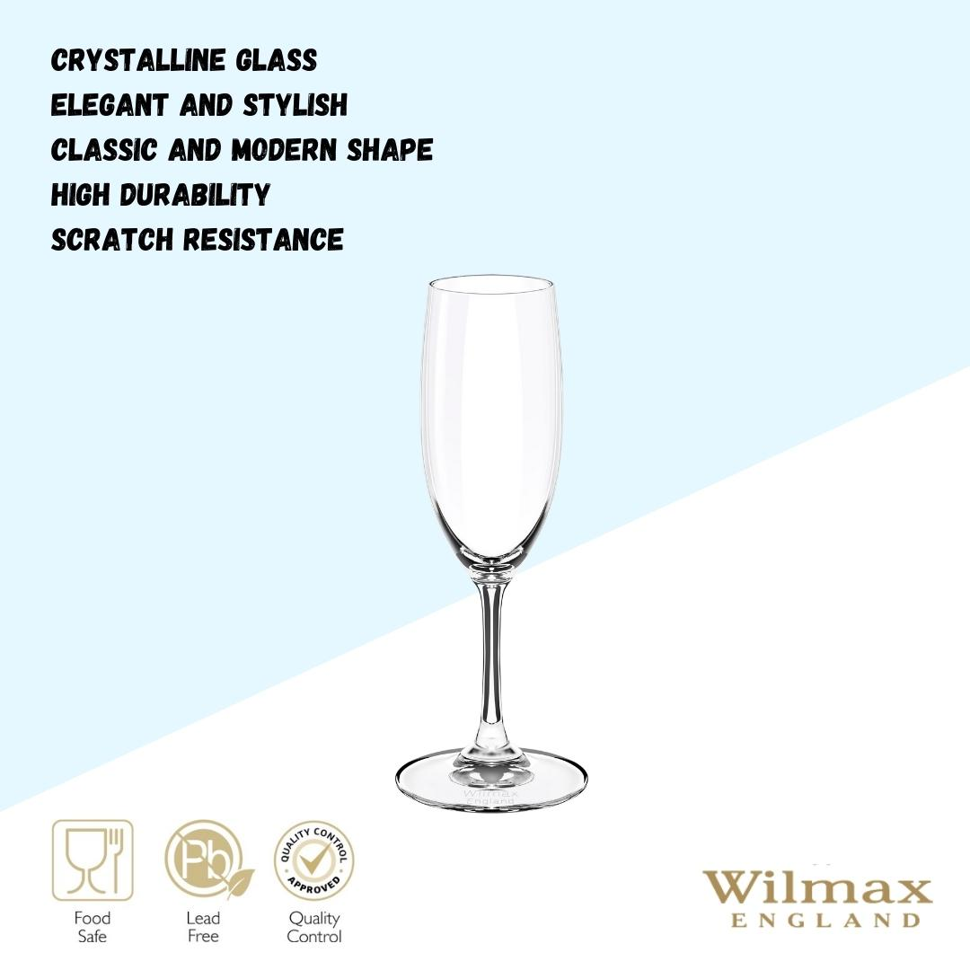 Wilmax Champagne Flute Glass 230Ml - Set Of 6 - Wl‑888027-6A