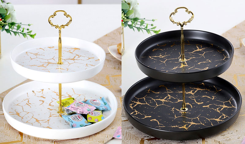 2 Tier Ceramic Porcelain Cup Cake Stand Dessert Stand