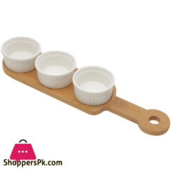 3 Porcelain Ramekin Bowl with Bamboo Bracket 33 x 8 x 4 cm