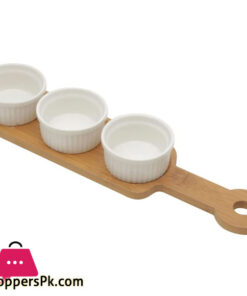 3 Porcelain Ramekin Bowl with Bamboo Bracket 33 x 8 x 4 cm