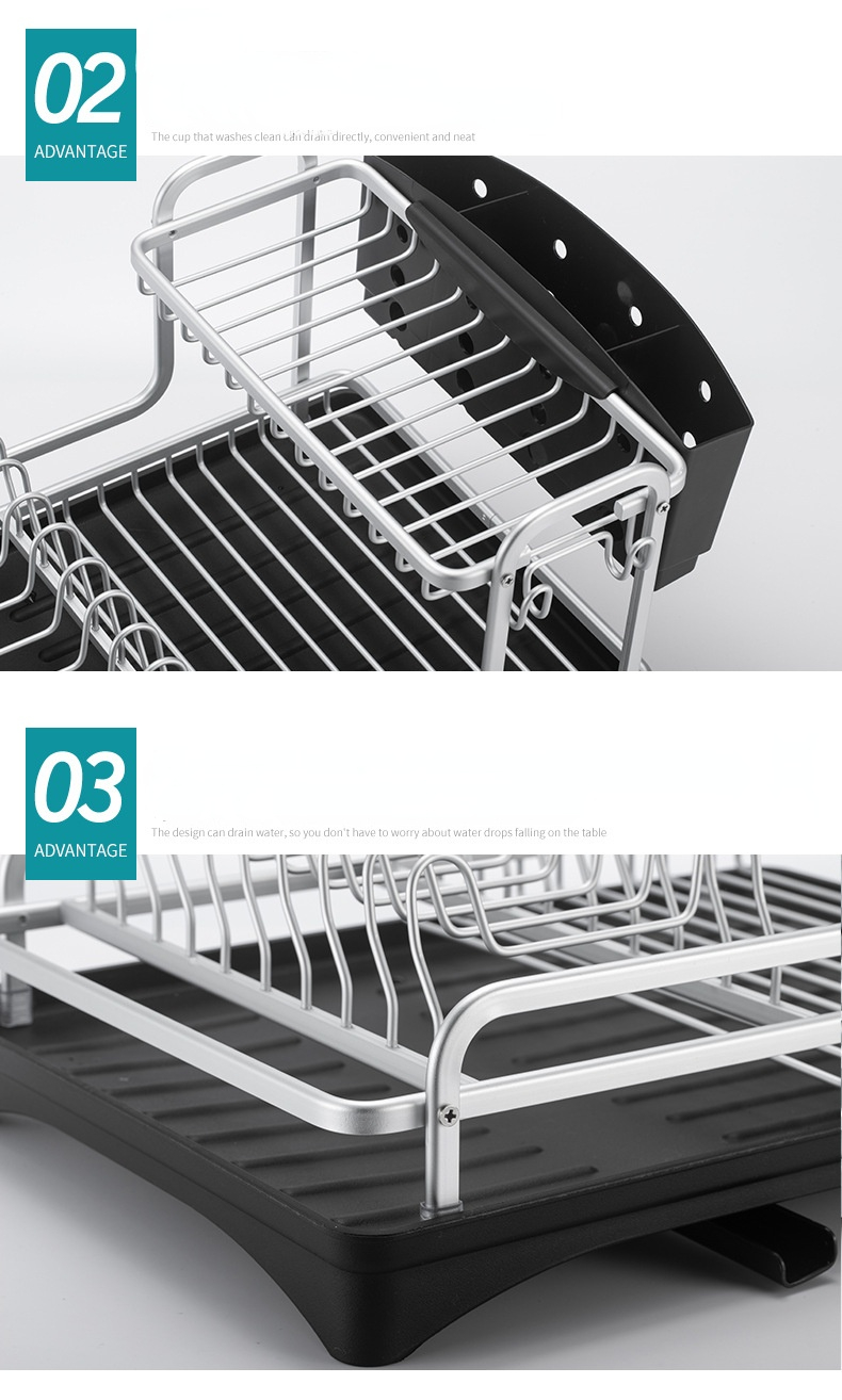 4 In 1 Aluminum Alloy Kitchen Dish Drying Rack Sink Drainer Plates Bowls Organizer Accessories Cutlery Wine Glass Storage Shelf