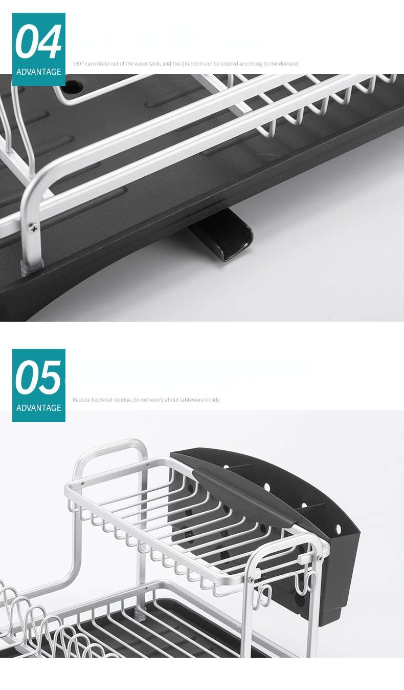 4 In 1 Aluminum Alloy Kitchen Dish Drying Rack Sink Drainer Plates Bowls Organizer Accessories Cutlery Wine Glass Storage Shelf