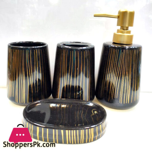Amie-Naz Bathroom Set Black with Gold Line Set of 4 Pcs