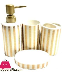Bathroom Set White Gold Stripes Set of 4Pcs